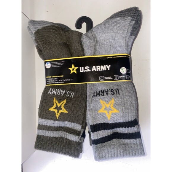 NEW 6 PAIR PACK MENS OFFICIALLY LICENSED U.S ARMY CREW SOCKS HIGH IMPACT CUSHION - Picture 1 of 2
